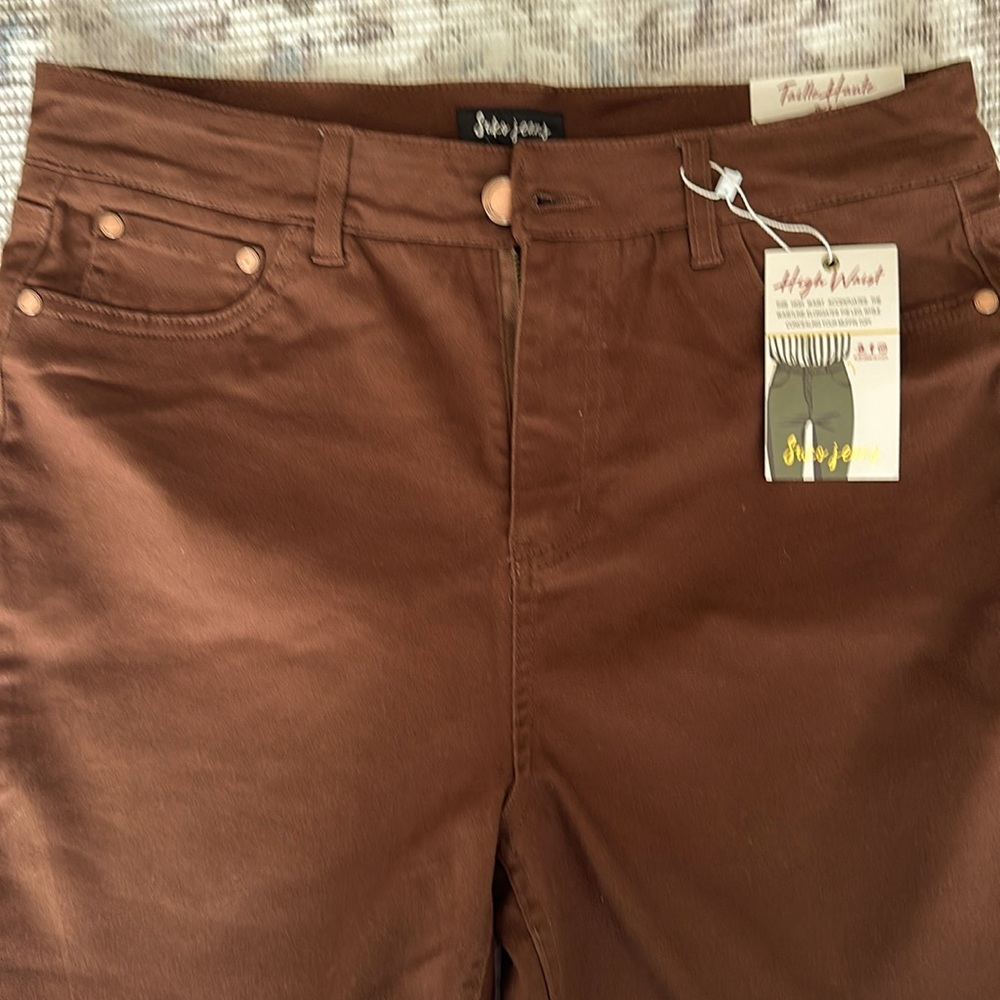 NWT Suko High Waisted Brown Straight Cut Ankle Soft Stretch Pants Size 8-10